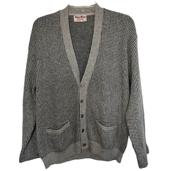Robert Bruce Vintage 50s/60s Gray Long Sleeve Lambswool Button-Front Cardigan - Picture 1 of 9